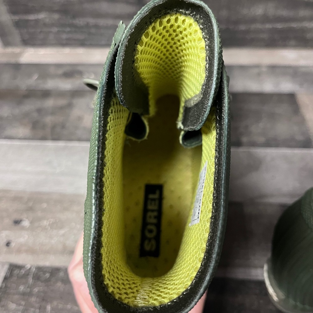 Sorel Joan of Arctic Wedge Rain Boots Olive Green Rubber Lace Up Waterproof - Picture 10 of 12